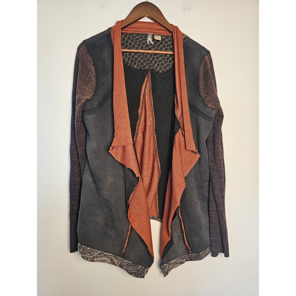Boho Gilded Intent by BKE Open Front Cardigan Women Medium Gray Mixed Media Rust